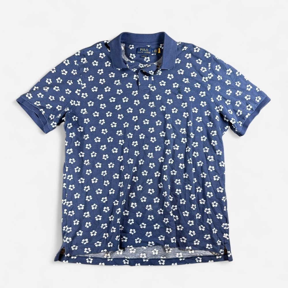 Polo Ralph Lauren Blue Floral Hibiscus AOP Polo Shirt Size L
